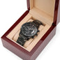 Father's Day Gift | Engraved Design Black Cronograph Watch