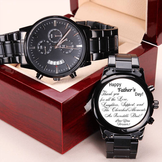 Father's Day Gift | Engraved Design Black Cronograph Watch